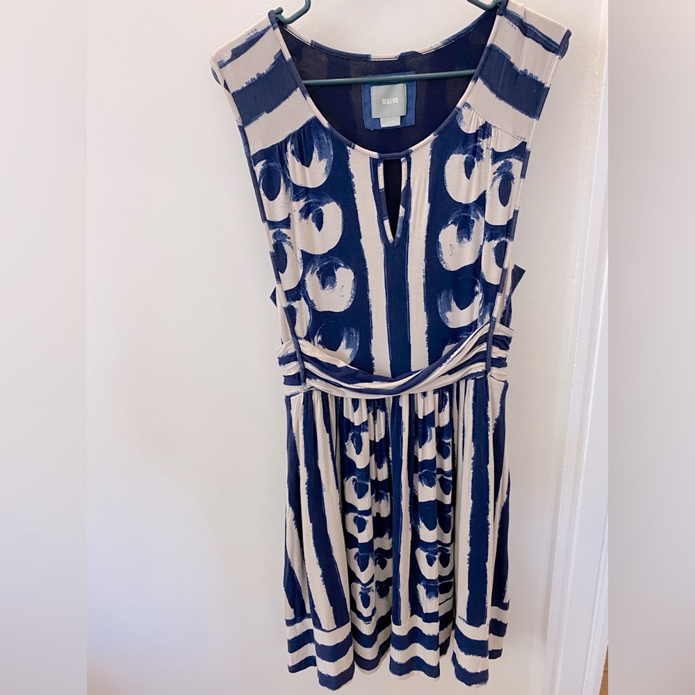 Maeve Blue and Cream Sleeveless Dress Large
